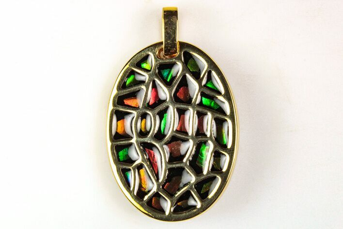 Elegant, Ammolite Mosaic Pendant With Vermeil Gold #206073